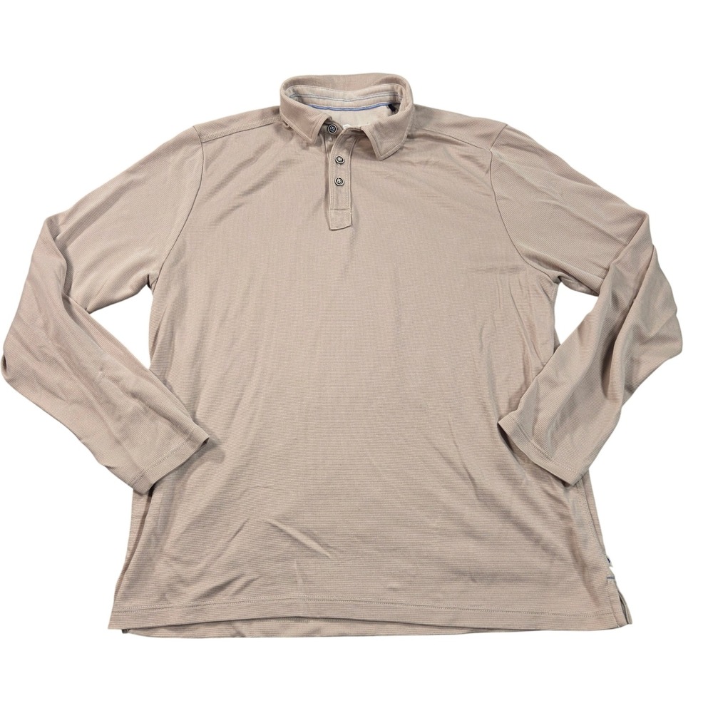 Tommy Bahama Polo Shirt Mens Medium Size M Tan Beige Long Sleeve Tencel Blend